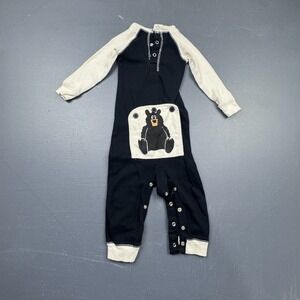 Lazy One Flap Jack Bodysuit Baby 12M Black White Bear Print Pajamas Snaps Cotton